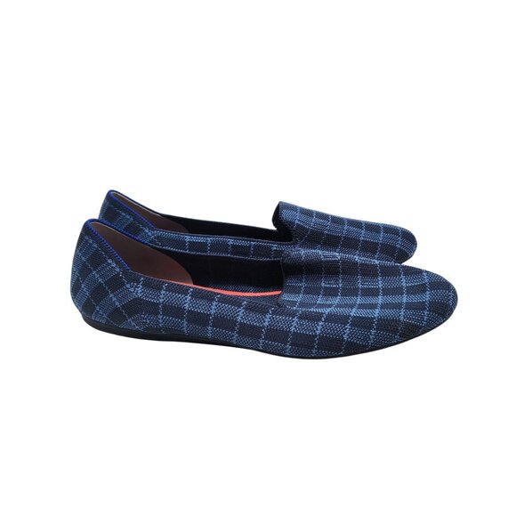 Rothy’s Womens Indigo Gingham Plaid Checkered Slip On Flats Loafers Round Toe 10 - Picture 1 of 7